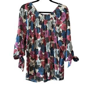 By Design NWT OTS tie wrists floral print tunic blouse sz XL